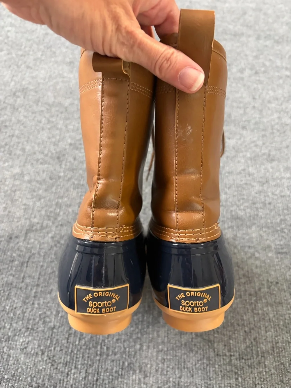 Sporto Original Duck Boots Women’s Brown Navy Lace Up Waterproof Size 7M